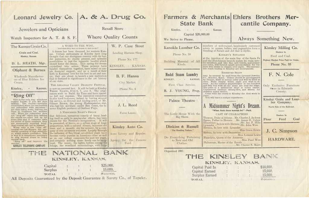 Kinsley, Kansas's 1912 " A Midsummer Night's Dream" Program