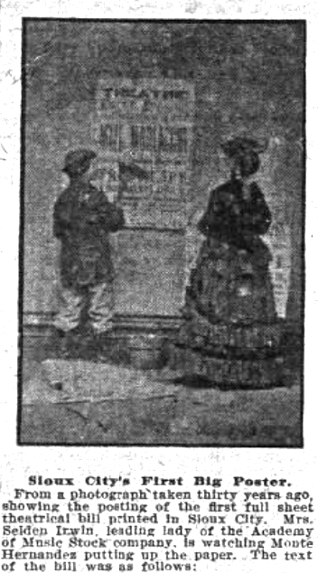 4 Aug 1901 from The Sioux City Journal, Sioux City, IA; Monte Hernandez puts up a Poster in the early 1870s.